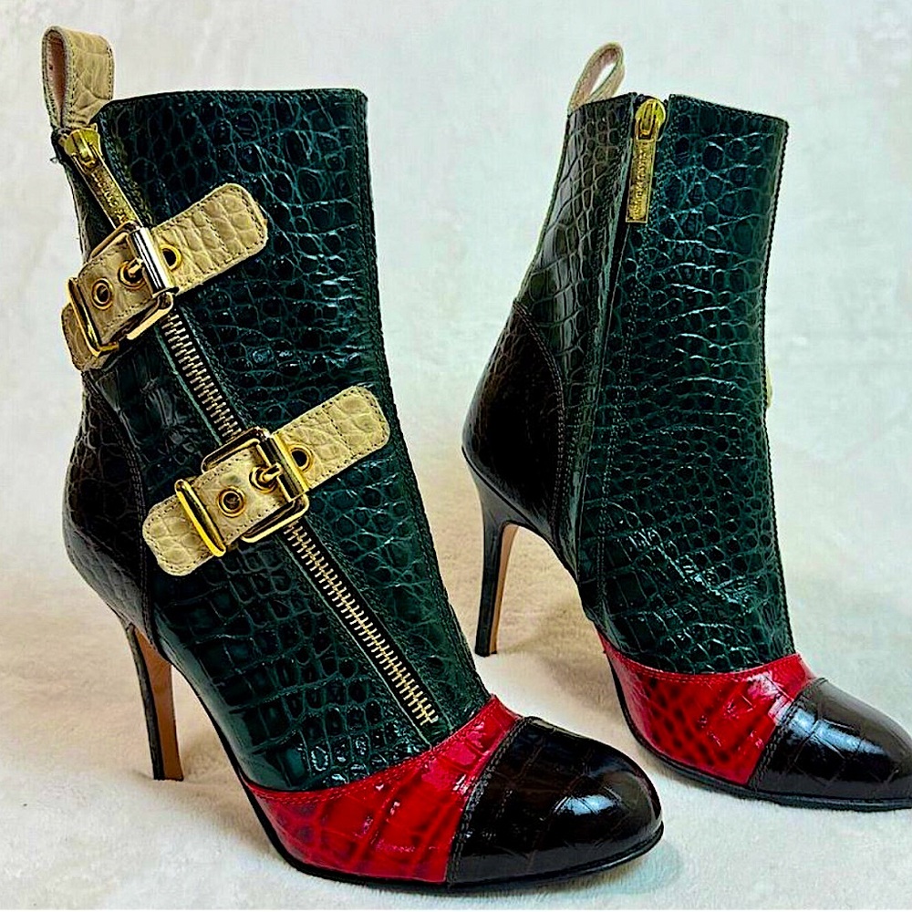 Luciano Padovan Italian Stylish Authentic Crocodile Skin Heeled Boots Size 36